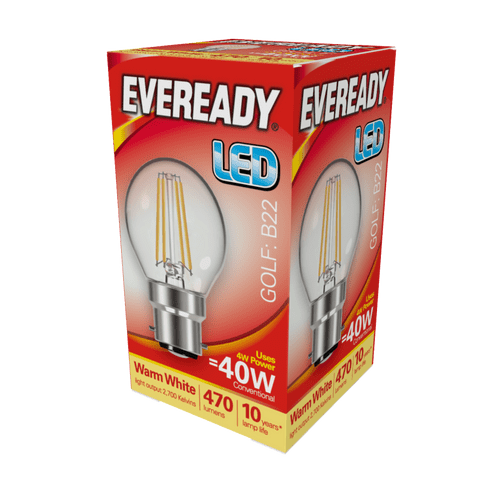Eveready LED Filament Golf 470LM B22 BC - 4W 27000K