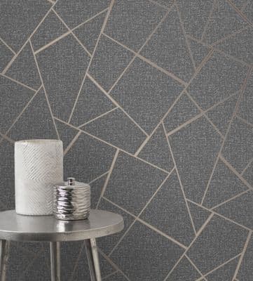 Fine Decor Quartz Fractal Charcoal and Copper FD42283 Wallpaper
