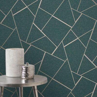 Fine Decor Quartz Fractal Emerald/Gold FD42684 Wallpaper