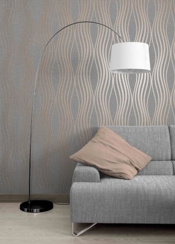 Fine Decor Quartz Wave Charcoal and Copper FD42568 Wallpaper