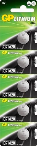 GP Lithium Button Cell Battery - CR1620 Pack 5