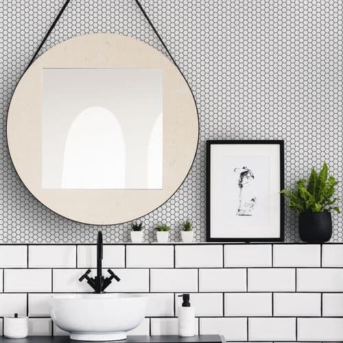 Graham and Brown Kitchen and Bathroom Hexagon Lattice White 112650 Wallpaper