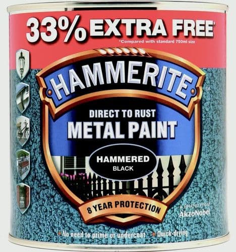 Hammerite Metal Paint Hammered 750ml + 33% Free - Black