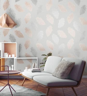 Holden Decor Astonia Feather Rose Gold 75890 Wallpaper