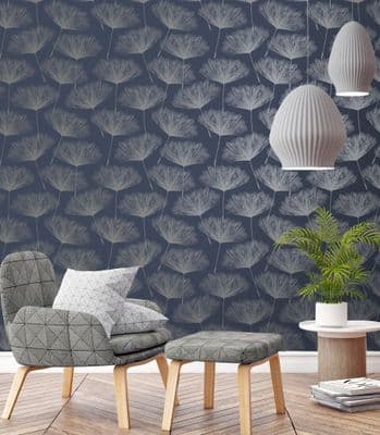 Holden Decor Glistening Fleur Navy/Silver 12922  Wallpaper
