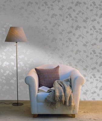 Holden Decor Glistening Ginkgo Grey 12700 Wallpaper