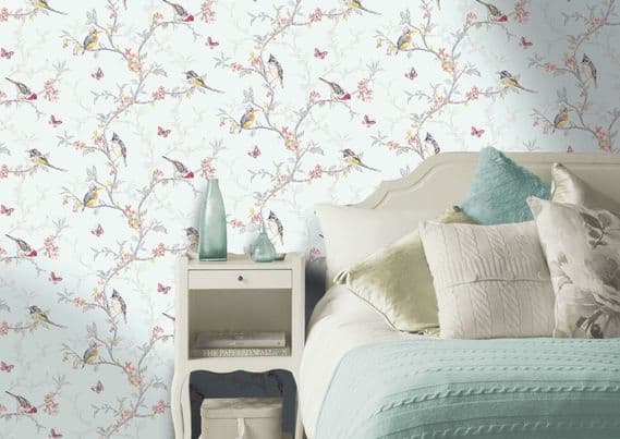Holden Decor Phoebe Soft Teal Birds 98083 Wallpaper