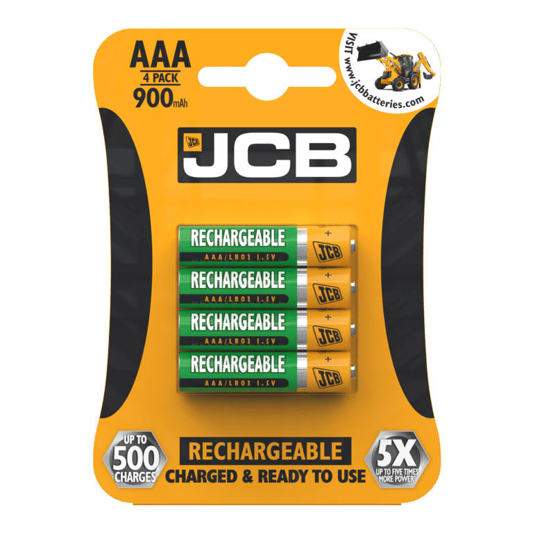 JCB Rechargeable AAA Batteries 4 Pack 900mAh