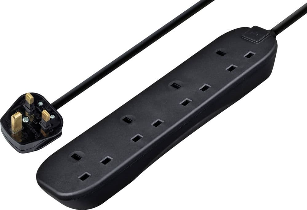 Masterplug 4 Gang Black Extension Lead With 2m Cable - 13amp