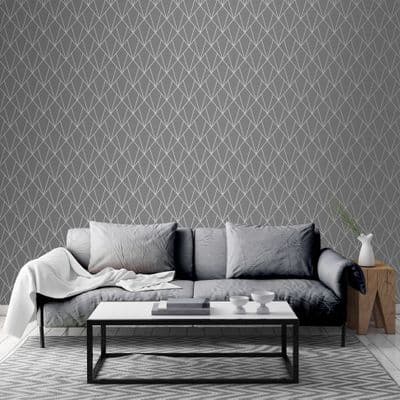 Muriva Indra Geometric Charcoal 154104 Wallpaper