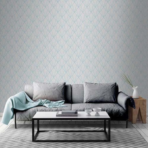 Muriva Indra Geometric Grey & Turquoise 154103 Wallpaper