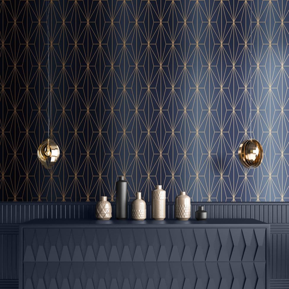 Muriva Kayla Luxury Geometric Navy & Bronze 703016 Wallpaper