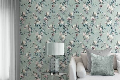 Muriva Lipsy London Lotus Duck Egg 144050 Wallpaper