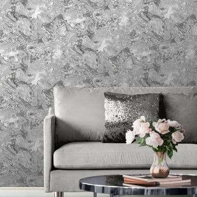 Muriva Metallic Elixir Marble Silver 166501 Wallpaper