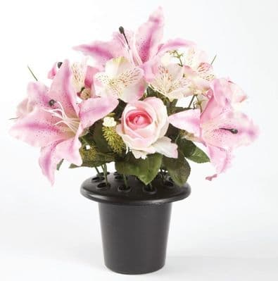 Oasis Grave Vase Container - Black/Pink/White