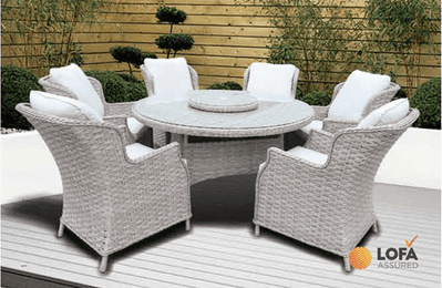 Pagoda - 6 Seat Chambery Beige Deluxe Set with Lazy Susan