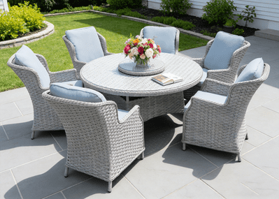 Pagoda - Chambery Grey Deluxe Dining Set with Lazy Susan - 6 Seater
