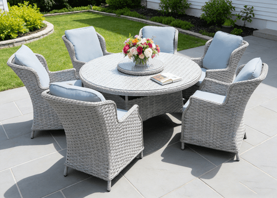 Pagoda - Chambery Grey Deluxe Dining Set with Lazy Susan - 6 Seater