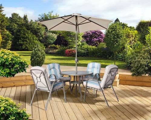 Pagoda Roma 4 Seater Dining Garden Furniture Dining Set With Parasol -