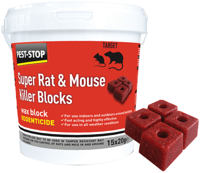 Pest-Stop Super Rat Mouse Killer Wax Block - 15 x 20g