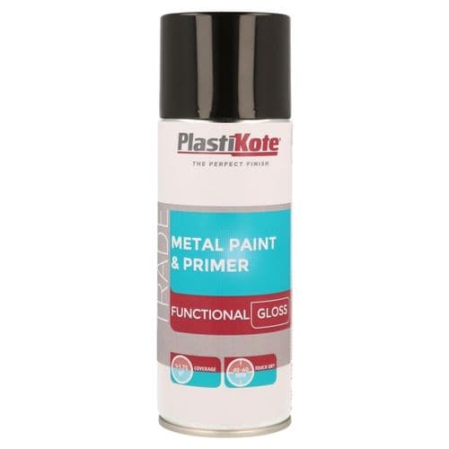 PlastiKote Metal Paint & Primer 400ml Spray - Black Gloss