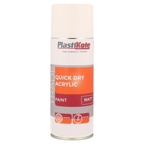 PlastiKote Quick Dry Acrylic Spray 400ml - White Matt