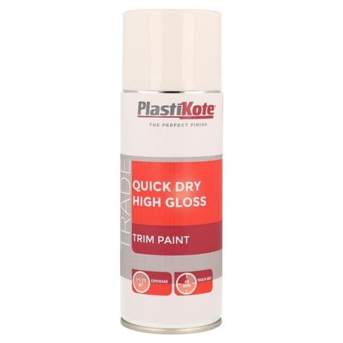 PlastiKote Quick Dry High Spray 400ml - White Gloss