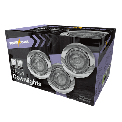 Powermaster 3 Pack Fixed GU10 Downlights - Chrome