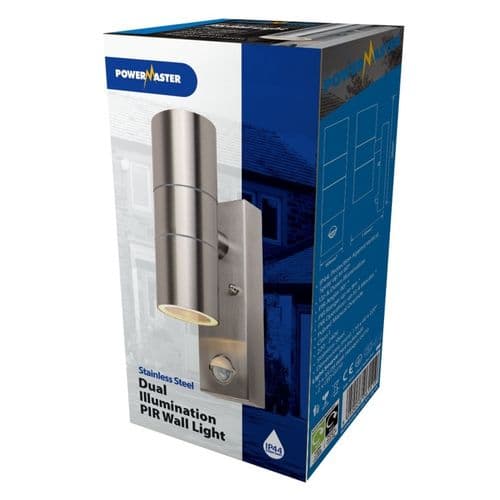 Powermaster PIR Twin Wall Spotlight IP44 - Stainless Steel