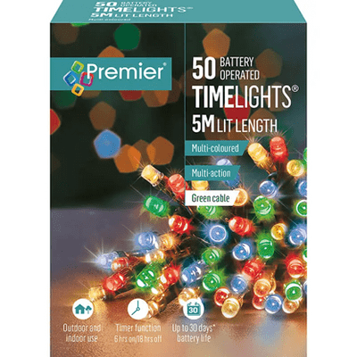 Premier - 50 or 100 Battery Operated LED Timelights - Multi Coloured