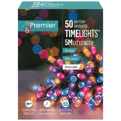 Premier - 50 or 100 Battery Operated LED Timelights - Rainbow