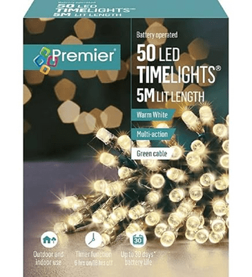 Premier - 50 or 100 Battery Operated LED Timelights - Warm White