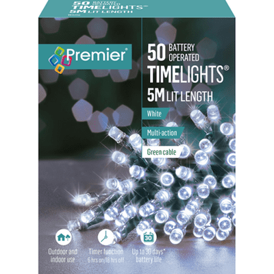 Premier - 50 or 100 Battery Operated LED Timelights - White