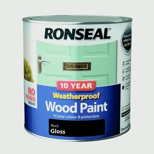 Ronseal 10 Year Weatherproof Gloss Wood Paint - 2.5L / Black
