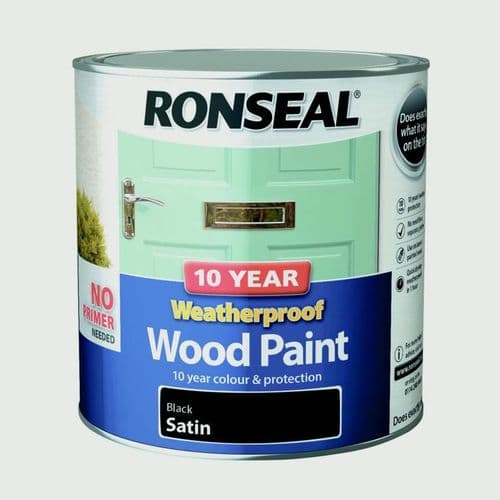 Ronseal 10 Year Weatherproof Satin Wood Paint - 2.5L Black