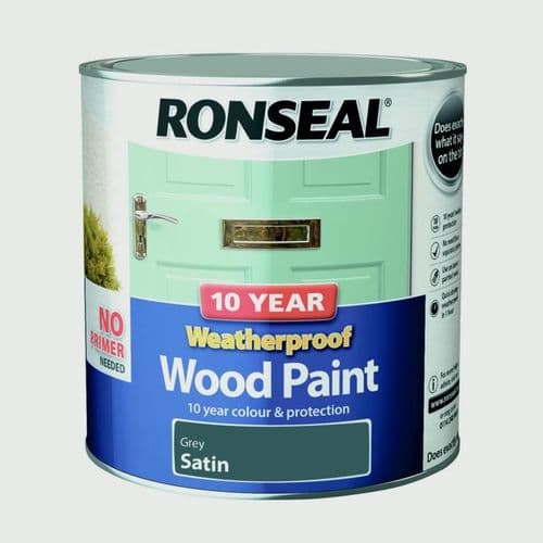 Ronseal 10 Year Weatherproof Satin Wood Paint - 2.5L Grey