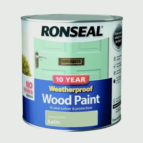 Ronseal 10 Year Weatherproof Satin Wood Paint - 2.5L Spring Green