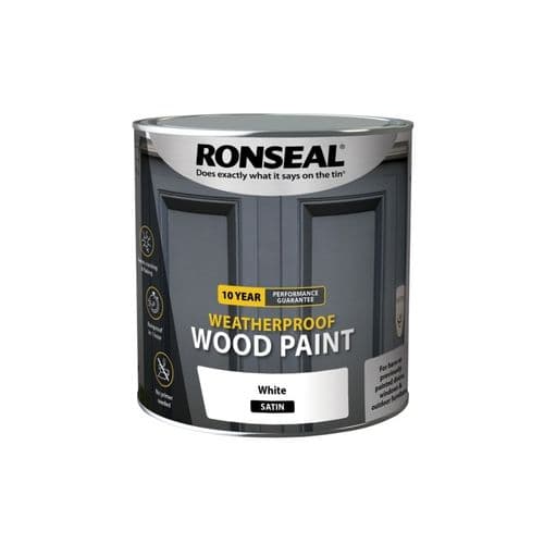 Ronseal 10 Year Weatherproof Satin Wood Paint - 2.5L / White