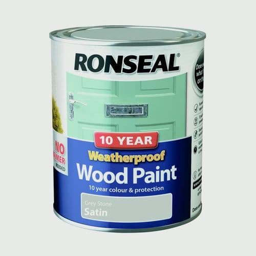 Ronseal 10 Year Weatherproof Satin Wood Paint - 750ml Grey Stone
