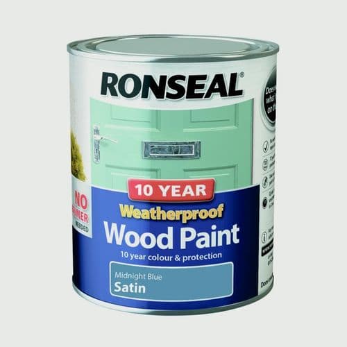 Ronseal 10 Year Weatherproof Satin Wood Paint - 750ml Midnight Blue