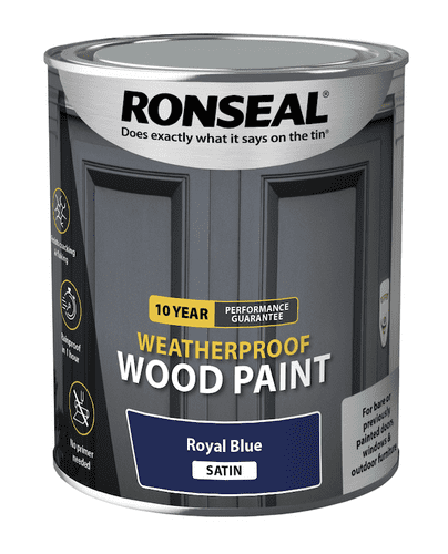 Ronseal 10 Year Weatherproof Satin Wood Paint - 750ml / Royal Blue