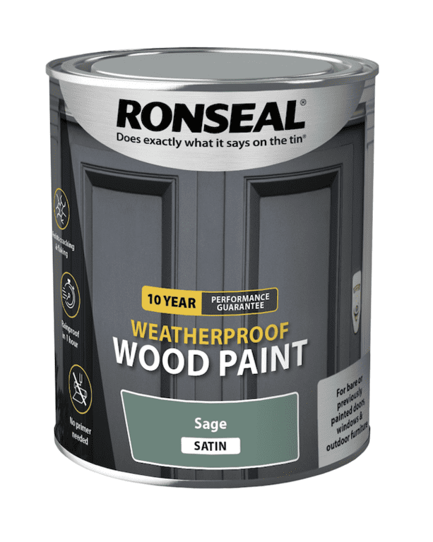 Ronseal 10 Year Weatherproof Satin Wood Paint 750ml / Sage