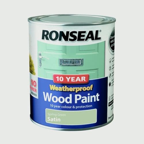 Ronseal 10 Year Weatherproof Satin Wood Paint - 750ml / Spring Green