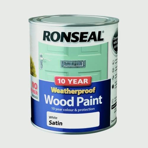 Ronseal 10 Year Weatherproof Satin Wood Paint - 750ml White