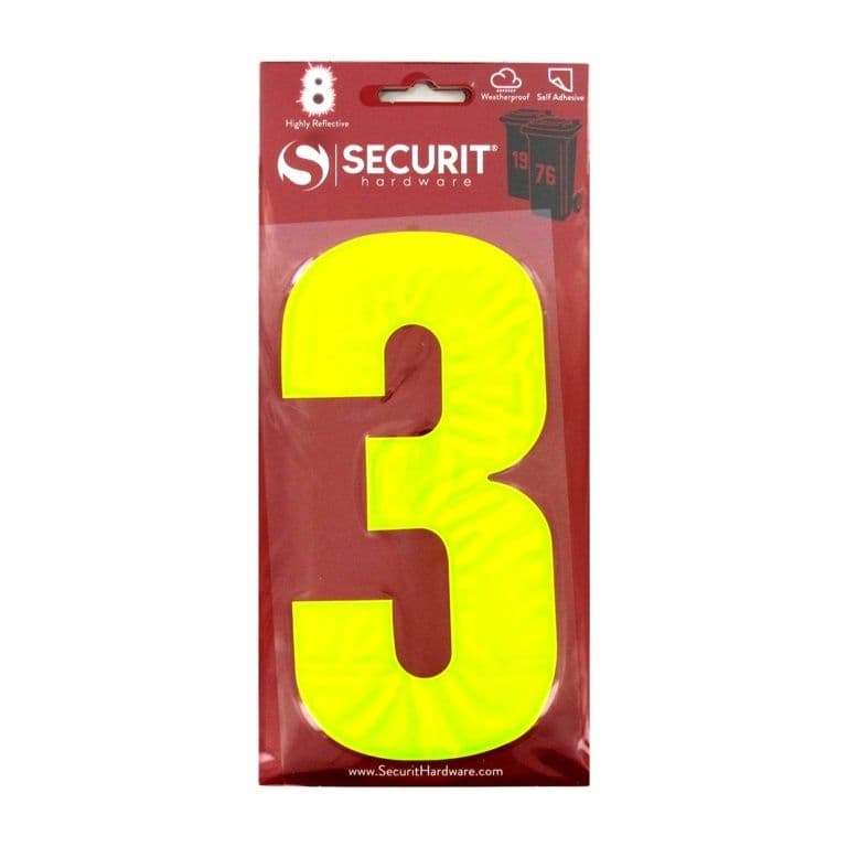Securit Hi Vis Self Adhesive Wheelie Bin Numbers - No 3 160mm
