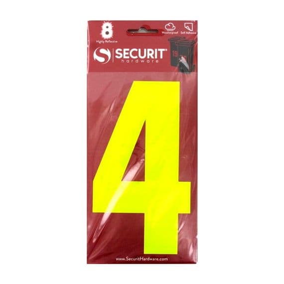 Securit Hi Vis Self Adhesive Wheelie Bin Numbers - No 4 160mm