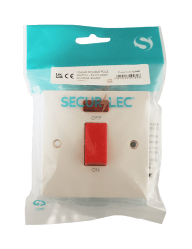 Securlec 1 Gang Double Pole Switch & Pilot Lamp - Square Edge