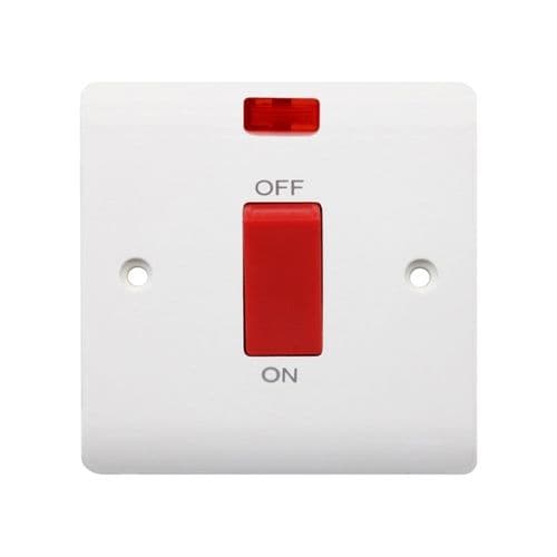 Securlec 1 Gang Double Pole Switch & Pilot Light - Round Edge