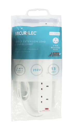 Securlec 6 Gang Extension Lead With Neon Light & Surge Protection - 2m