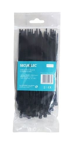 Securlec Black Cable Ties - 3.6mm x 140mm Pack 100